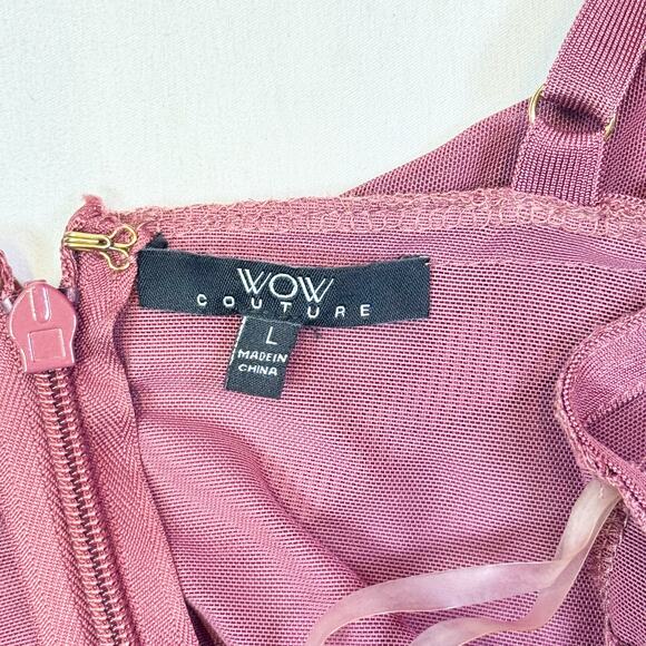 WOW Couture Mauve Bodycon Flutter Accent Dress - Large - Picture 9 of 11